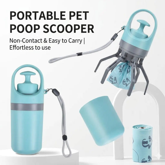 Portable Touchless Dog Poop Scooper, Six Claw Waste Grabber, Includes 1 Roll Trash Bags, Suitable for Small and Medium Dogs, Outdoor
