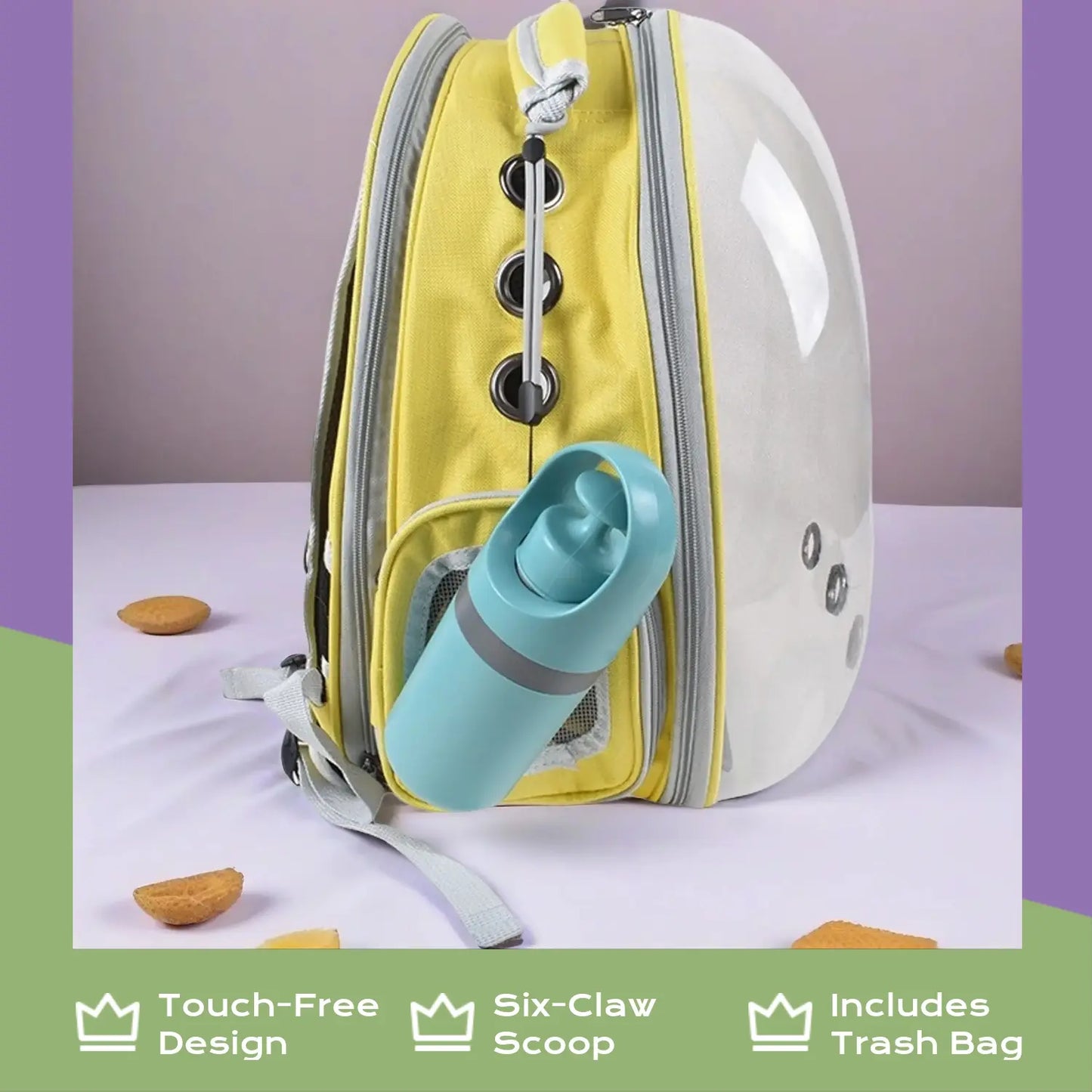 Portable Touchless Dog Poop Scooper, Six Claw Waste Grabber, Includes 1 Roll Trash Bags, Suitable for Small and Medium Dogs, Outdoor