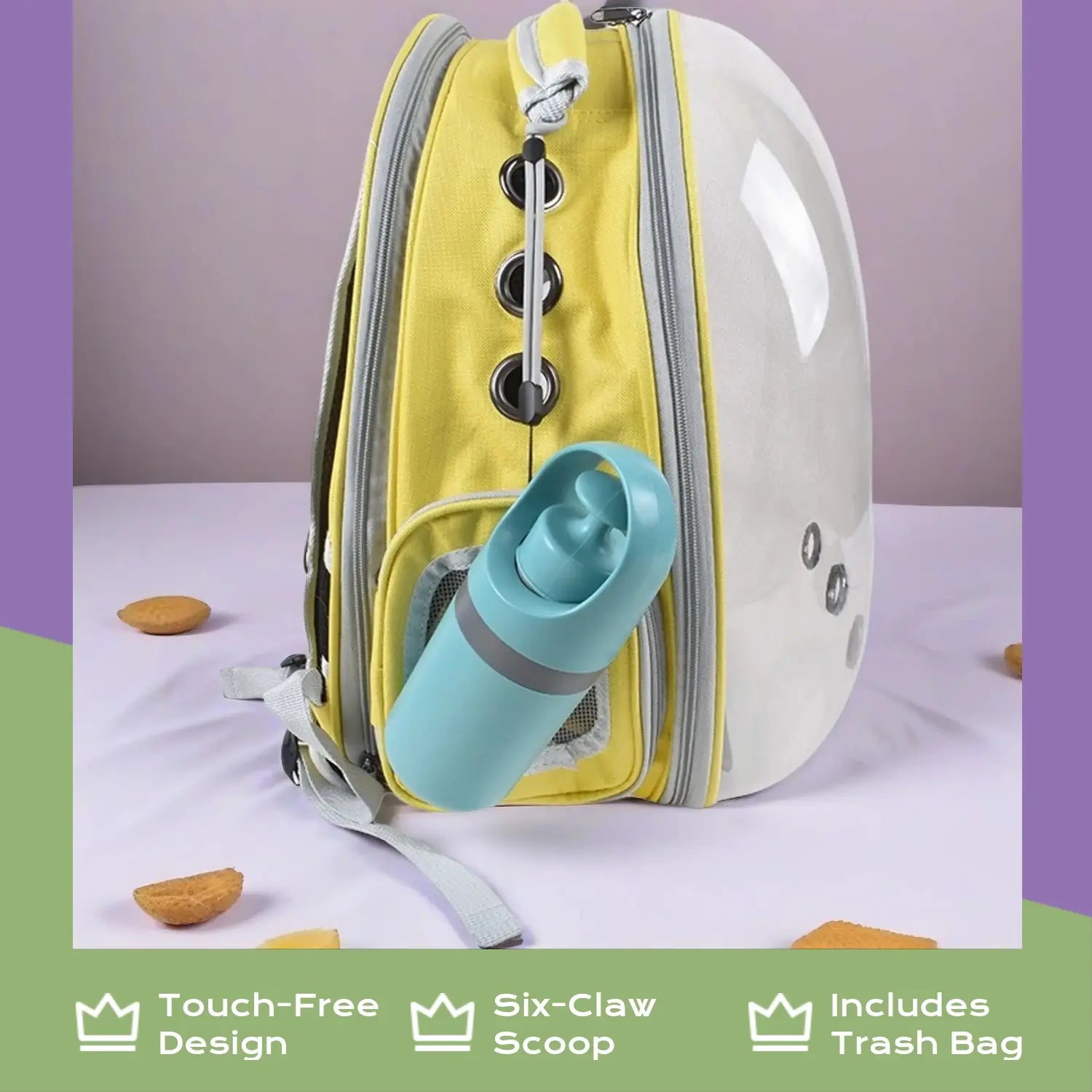 Portable Touchless Dog Poop Scooper, Six Claw Waste Grabber, Includes 1 Roll Trash Bags, Suitable for Small and Medium Dogs, Outdoor
